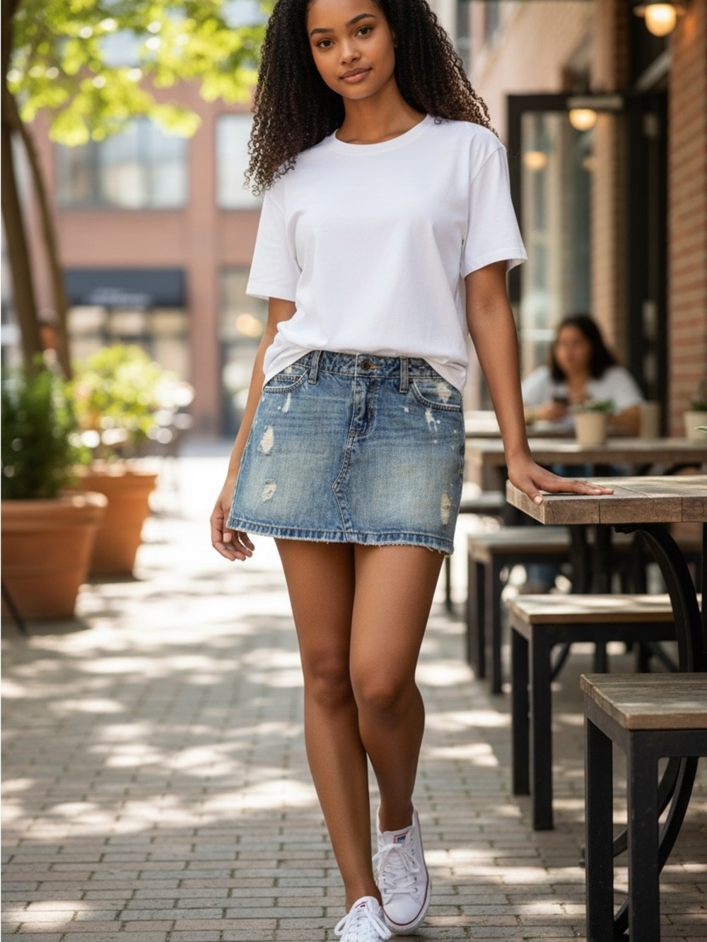 Denim Distressed Mini Skirt - Blue